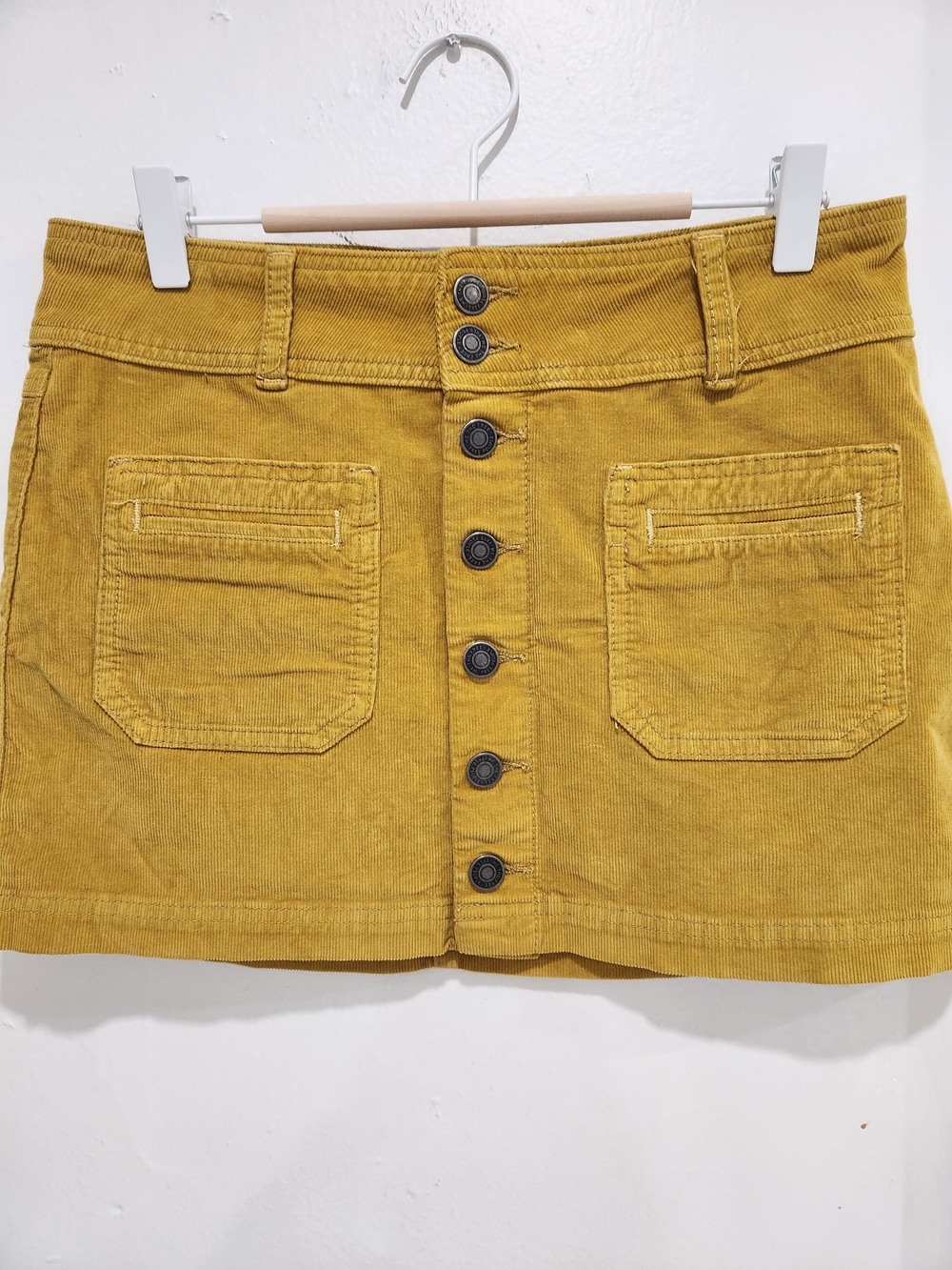 We The Free Mustard Corduroy Button-Front Mini Skirt